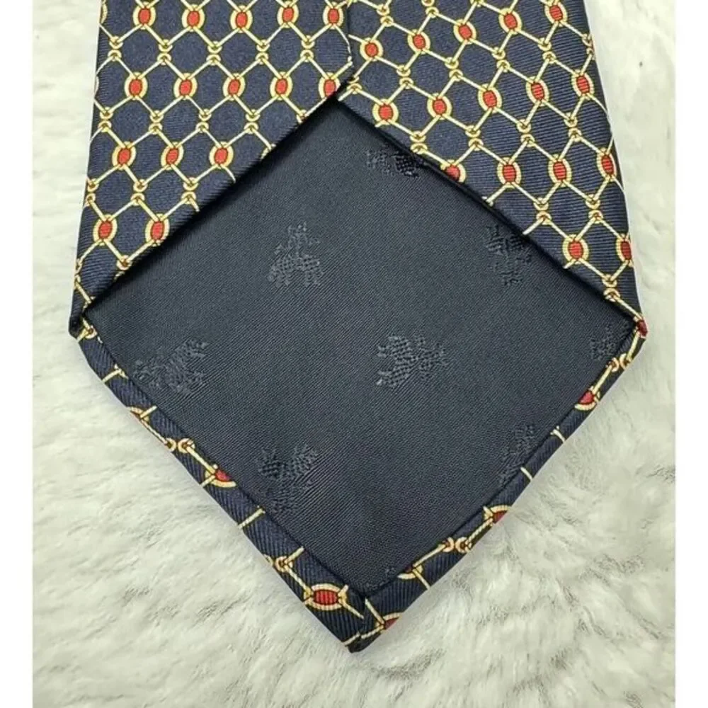 Brooks‎ Brothers Makers Mens Necktie Tie Blue Red Gold Chain Links Print silk
